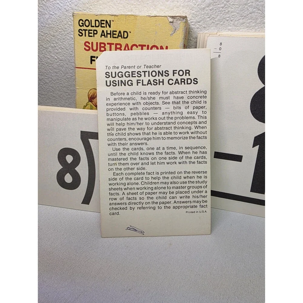 1984 Vintage Golden Step Ahead Subtraction Flash Cards Math Learning Set Retro